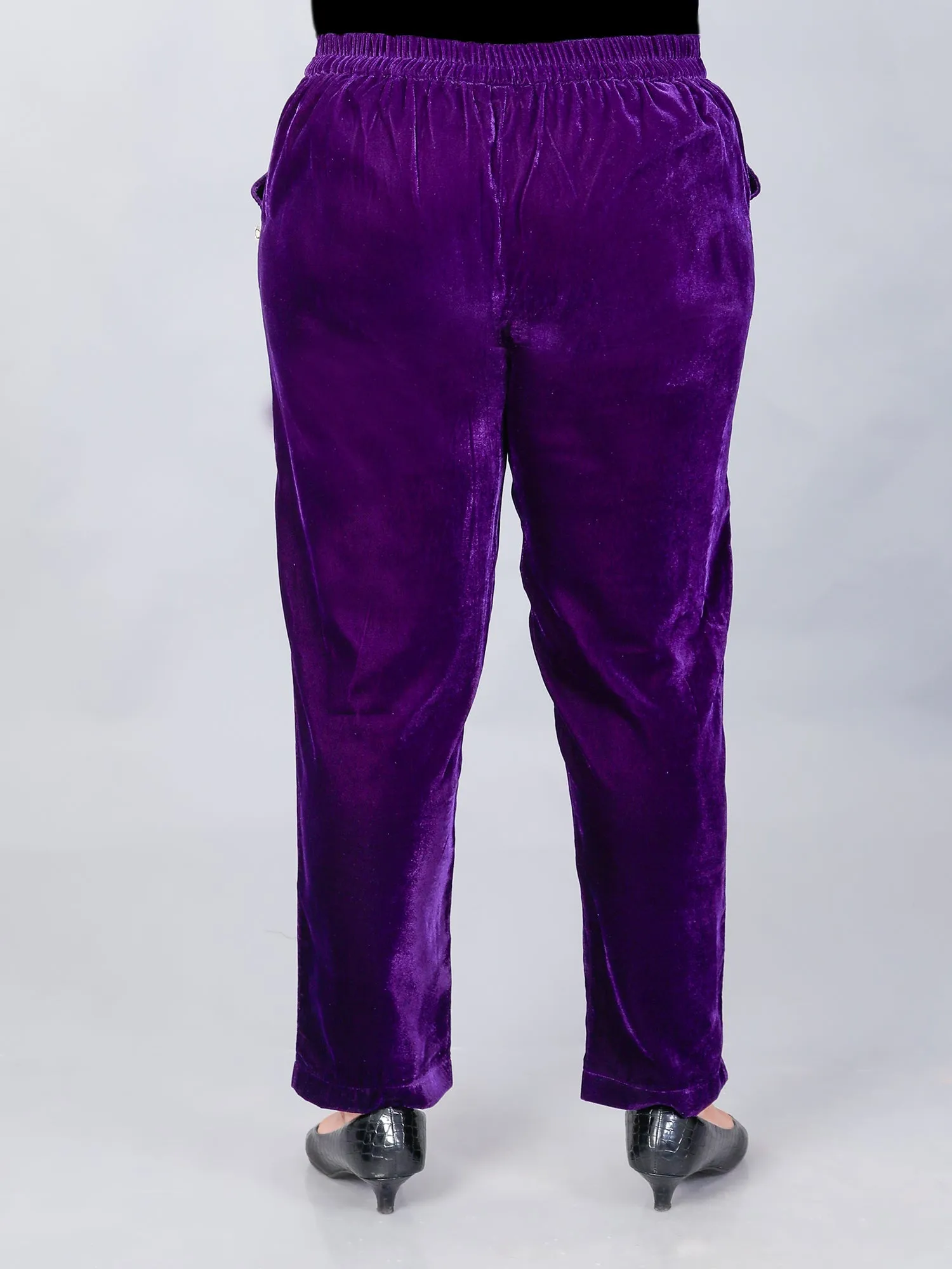 Makhfi Purple Velvet Straight Pant Only