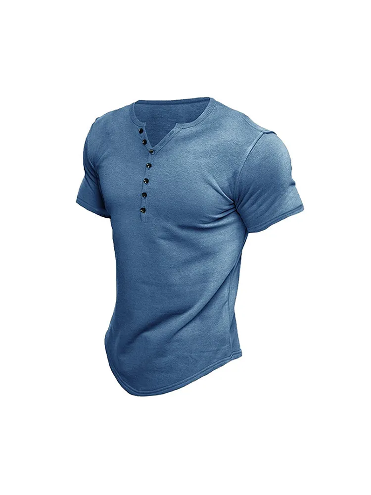 Men'S Solid Color T-Shirts With Button Closure