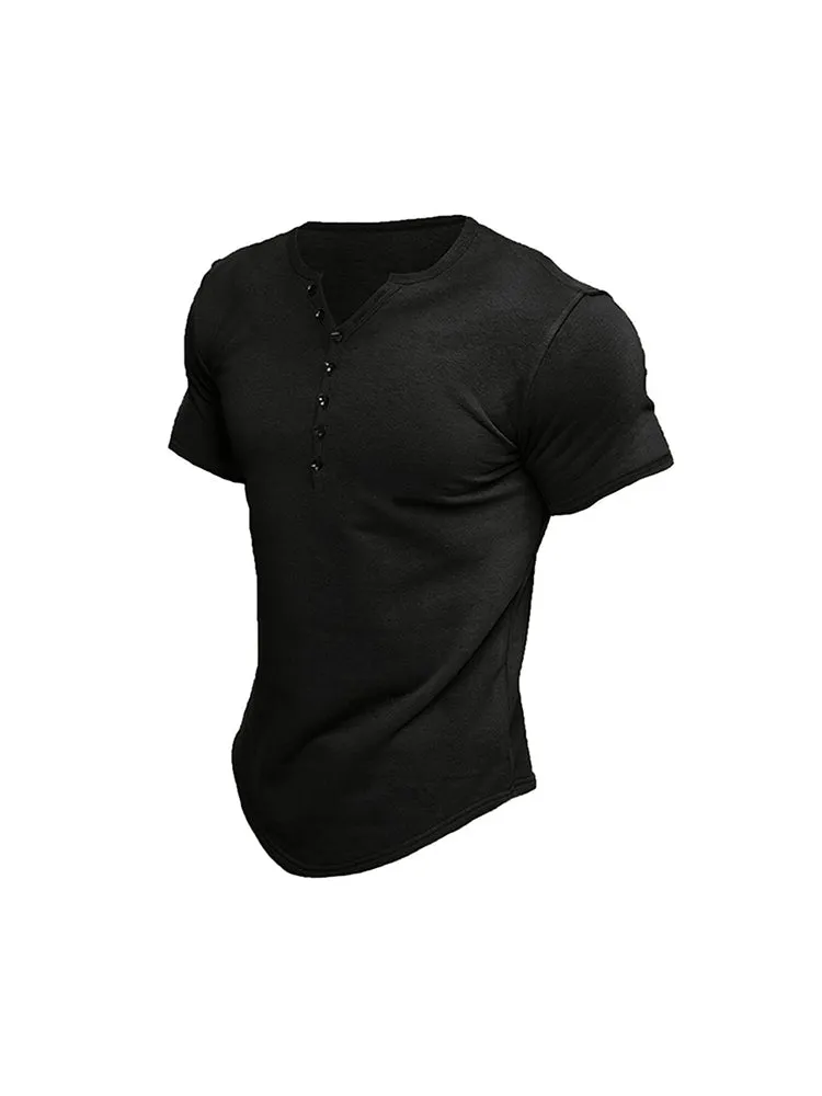 Men'S Solid Color T-Shirts With Button Closure