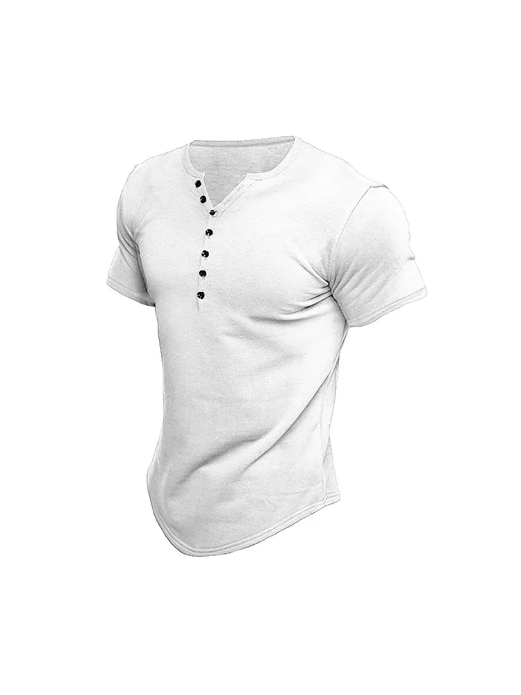 Men'S Solid Color T-Shirts With Button Closure