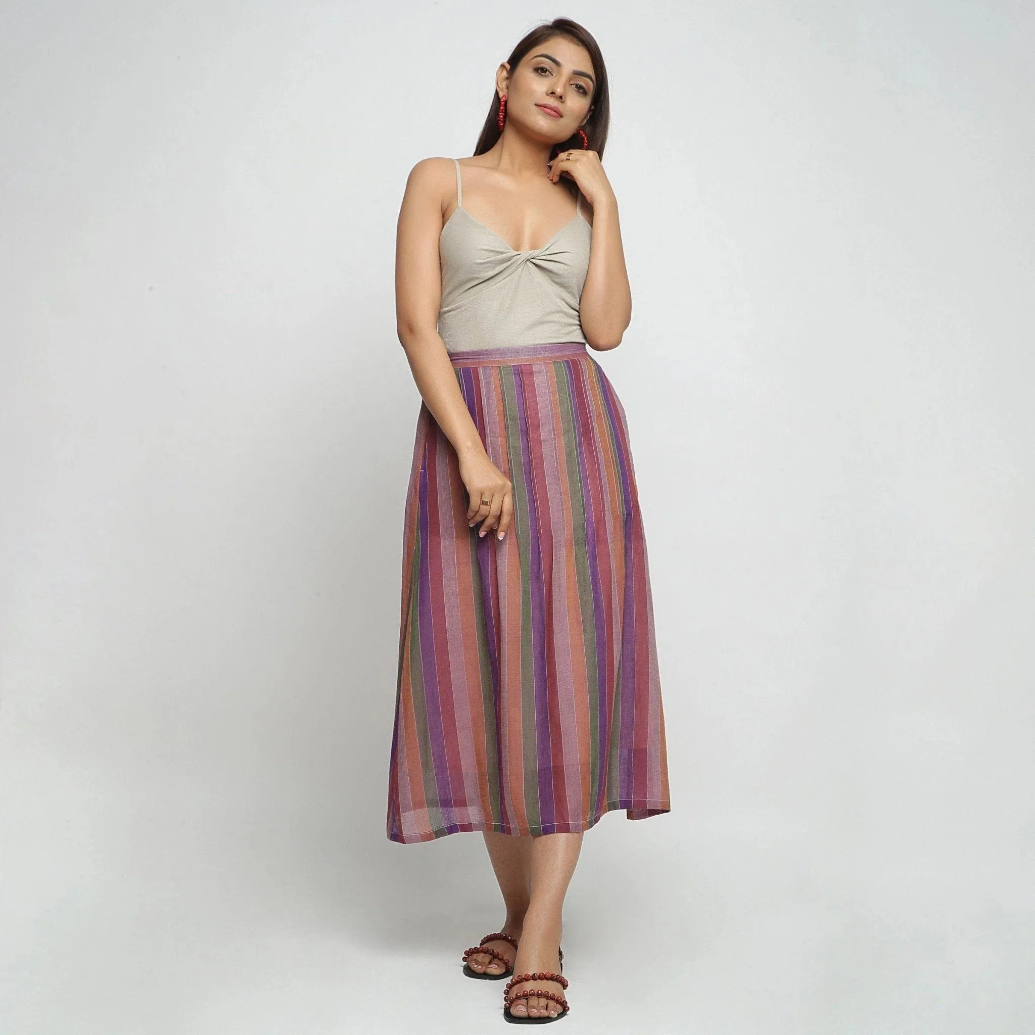 Multicolor Mangalgiri Cotton Elasticated Maxi Skirt