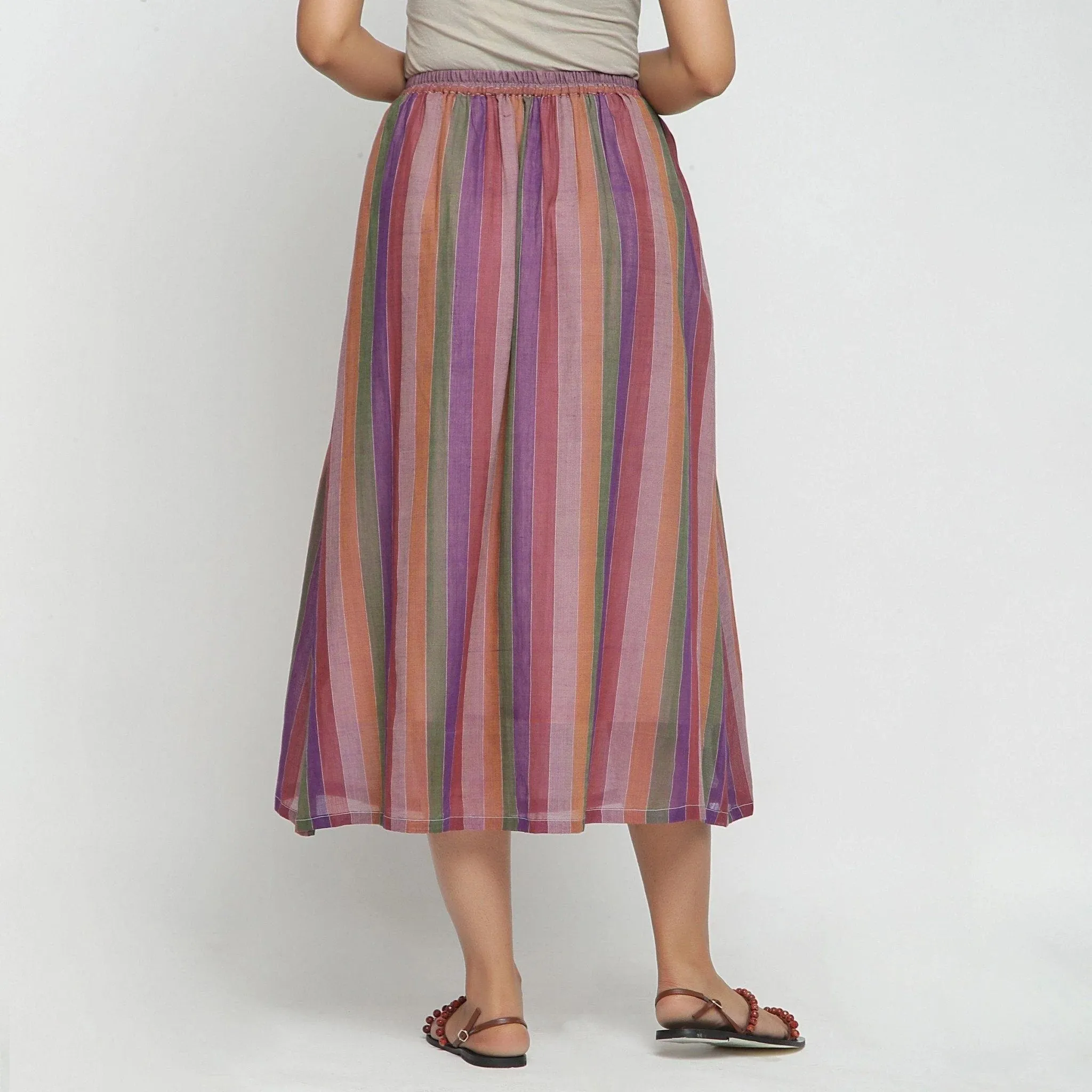 Multicolor Mangalgiri Cotton Elasticated Maxi Skirt