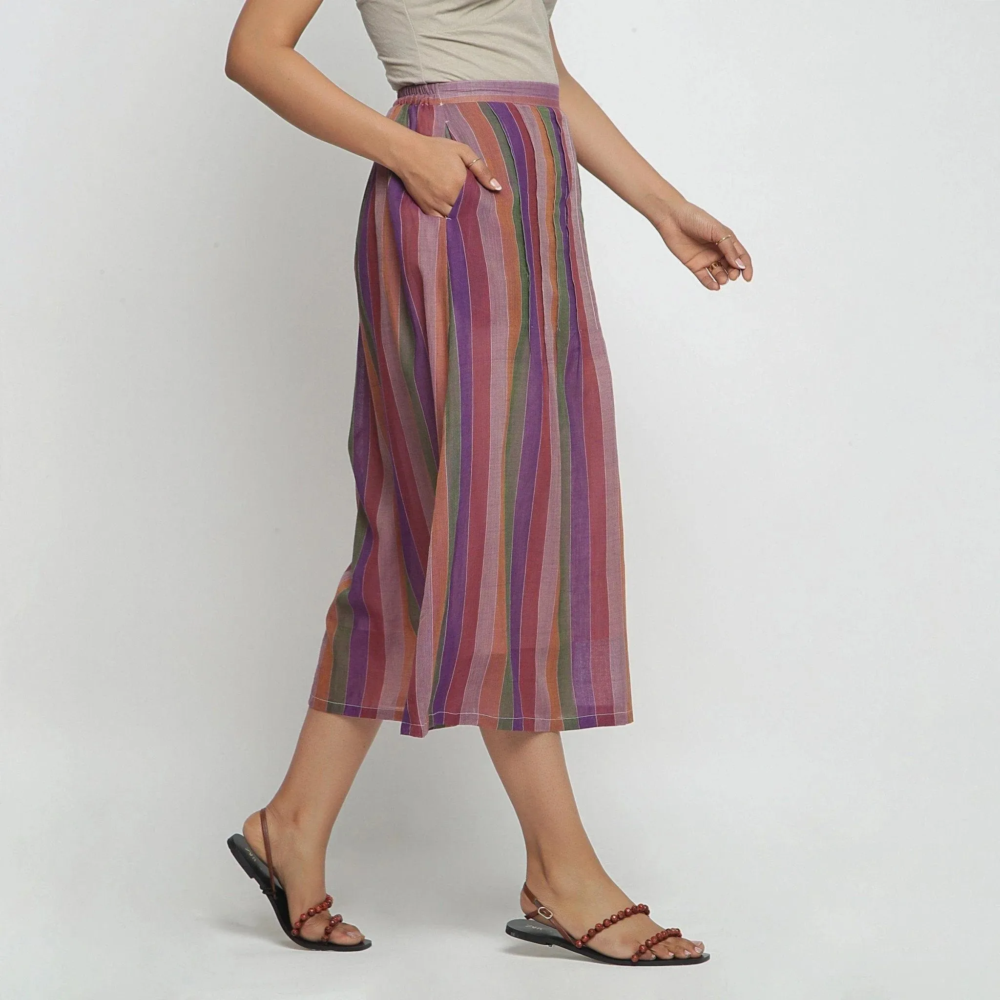 Multicolor Mangalgiri Cotton Elasticated Maxi Skirt