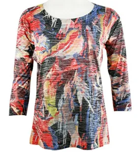 Nally & Millie - Paint Jumble, Scoop Neck, 3/4 Sleeve Geometric Print Top