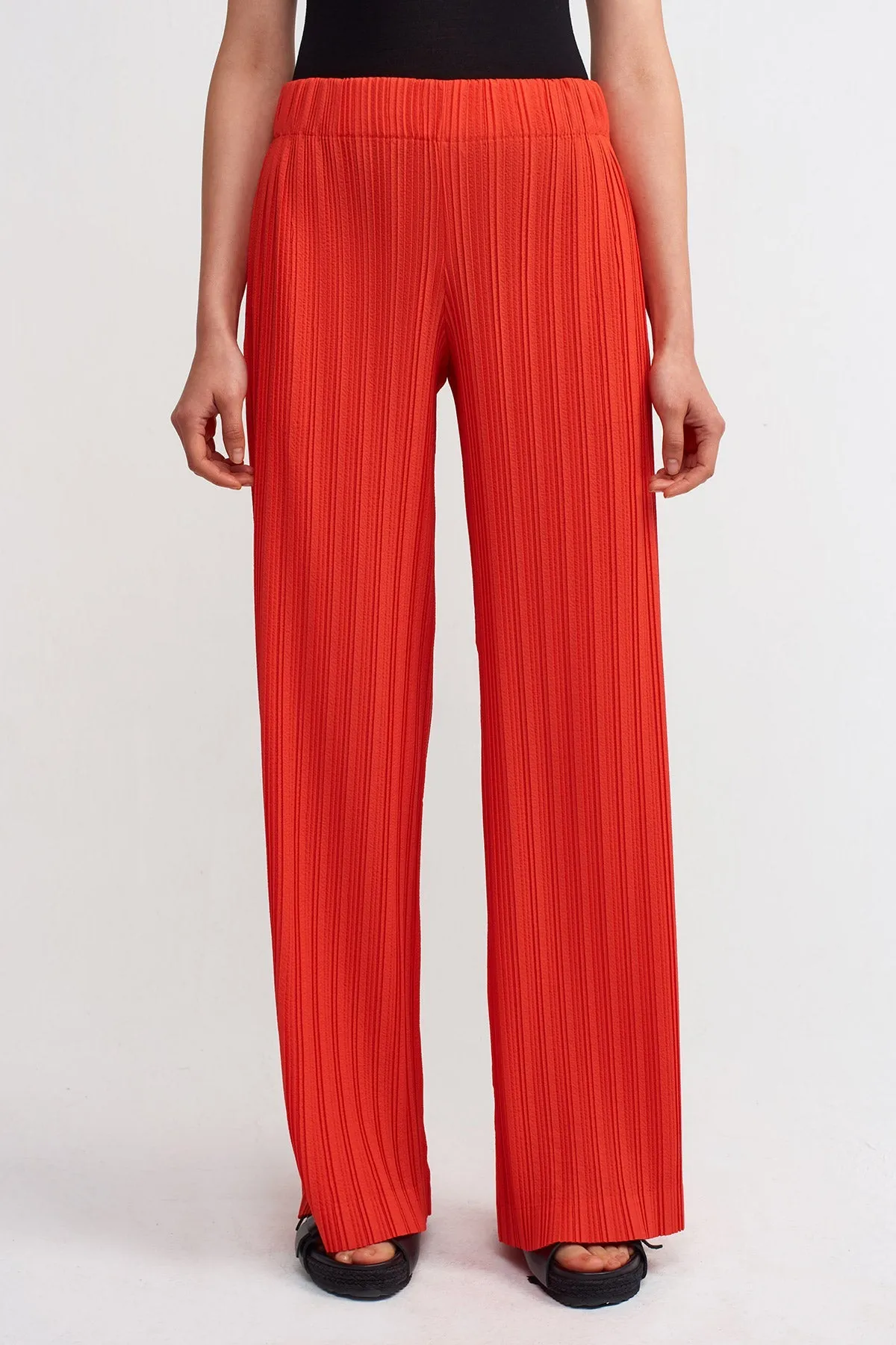 Nu Pleated Straight Leg Trousers Orange