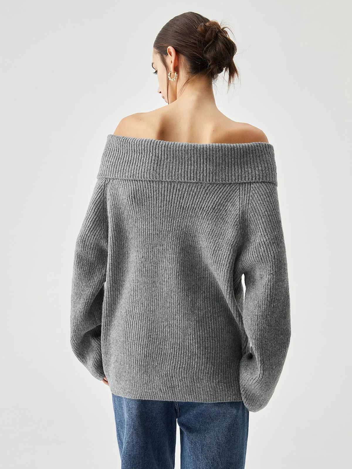 Oversized Overfold Off Trendy Shoulder Knit Sweater