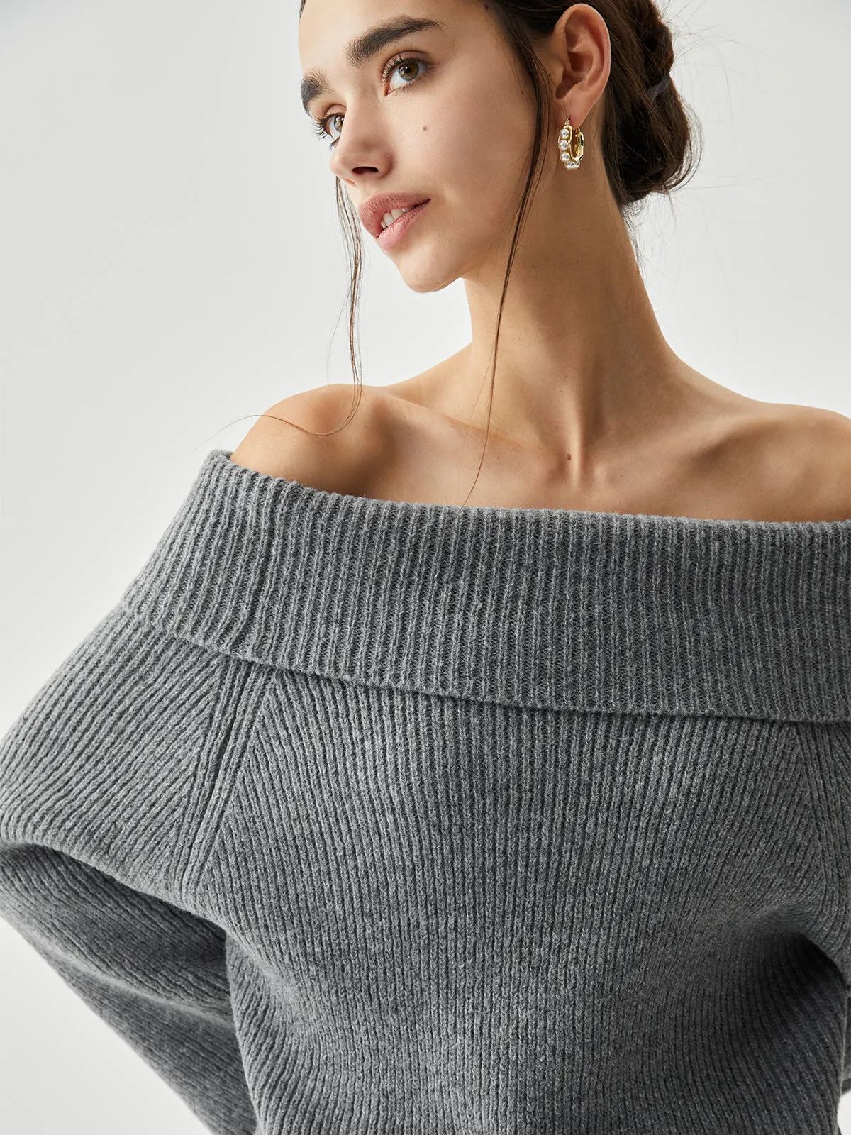 Oversized Overfold Off Trendy Shoulder Knit Sweater