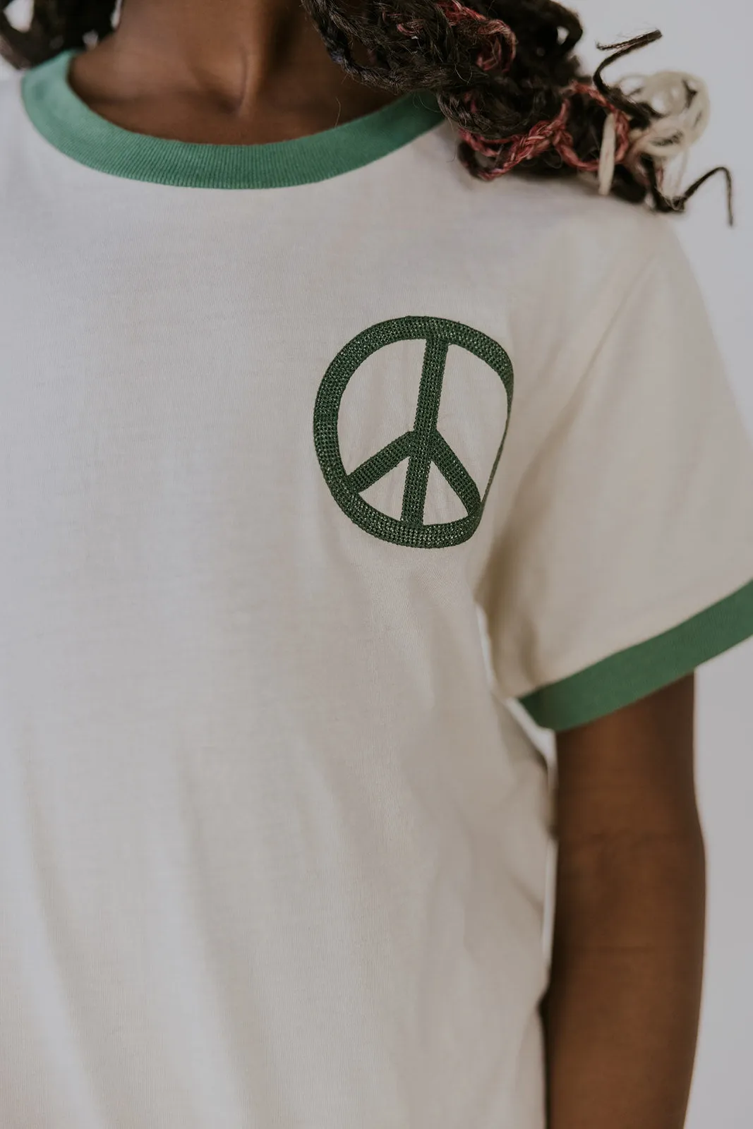 Peace Embroidered Everyday Ringer Tee