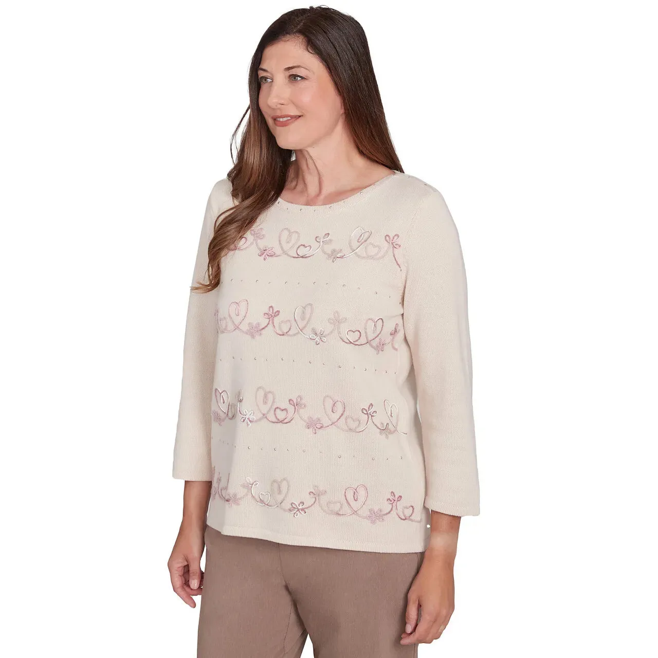 Petite Women's Biadere Hearts Crew Neck Sweater