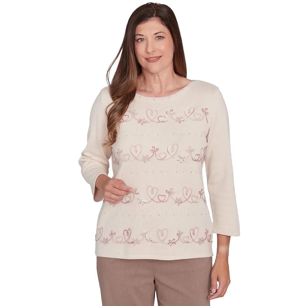 Petite Women's Biadere Hearts Crew Neck Sweater