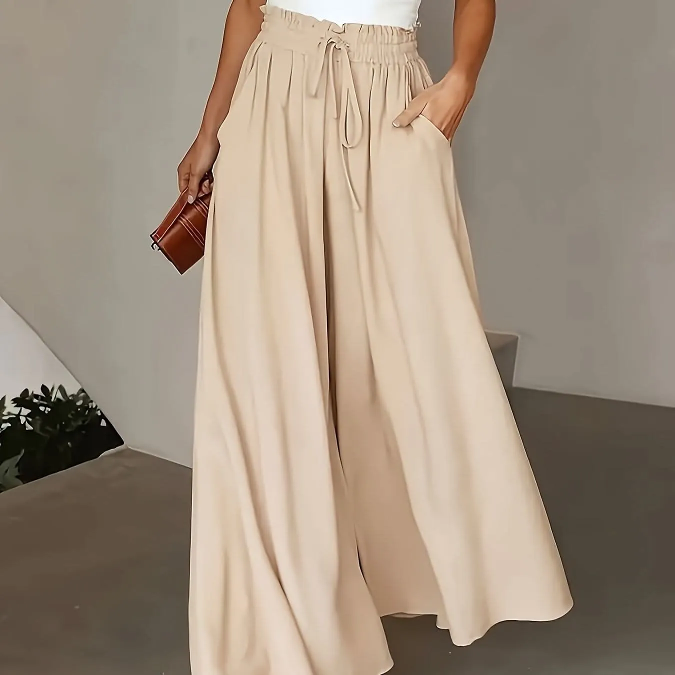 Plus Size Elegant Wide Leg TieFront Pants