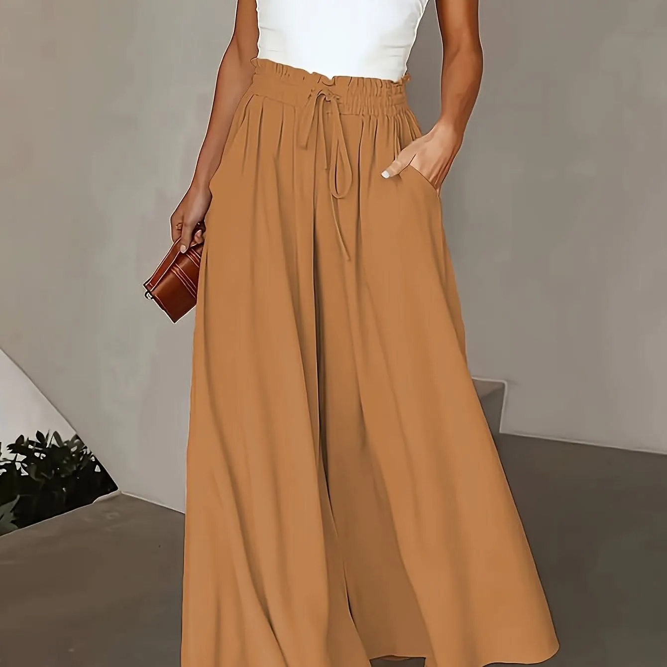 Plus Size Elegant Wide Leg TieFront Pants