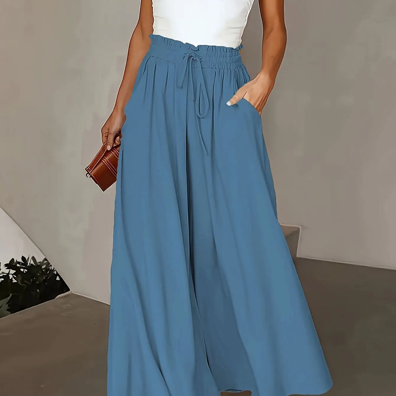 Plus Size Elegant Wide Leg TieFront Pants