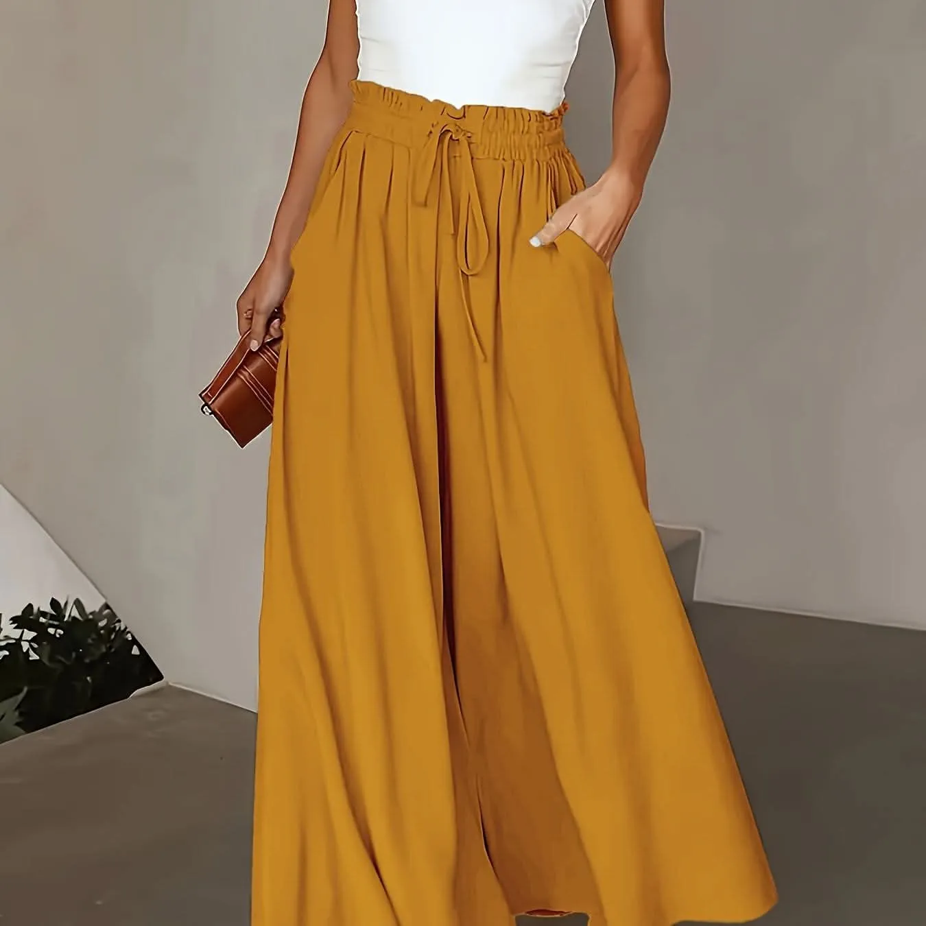 Plus Size Elegant Wide Leg TieFront Pants