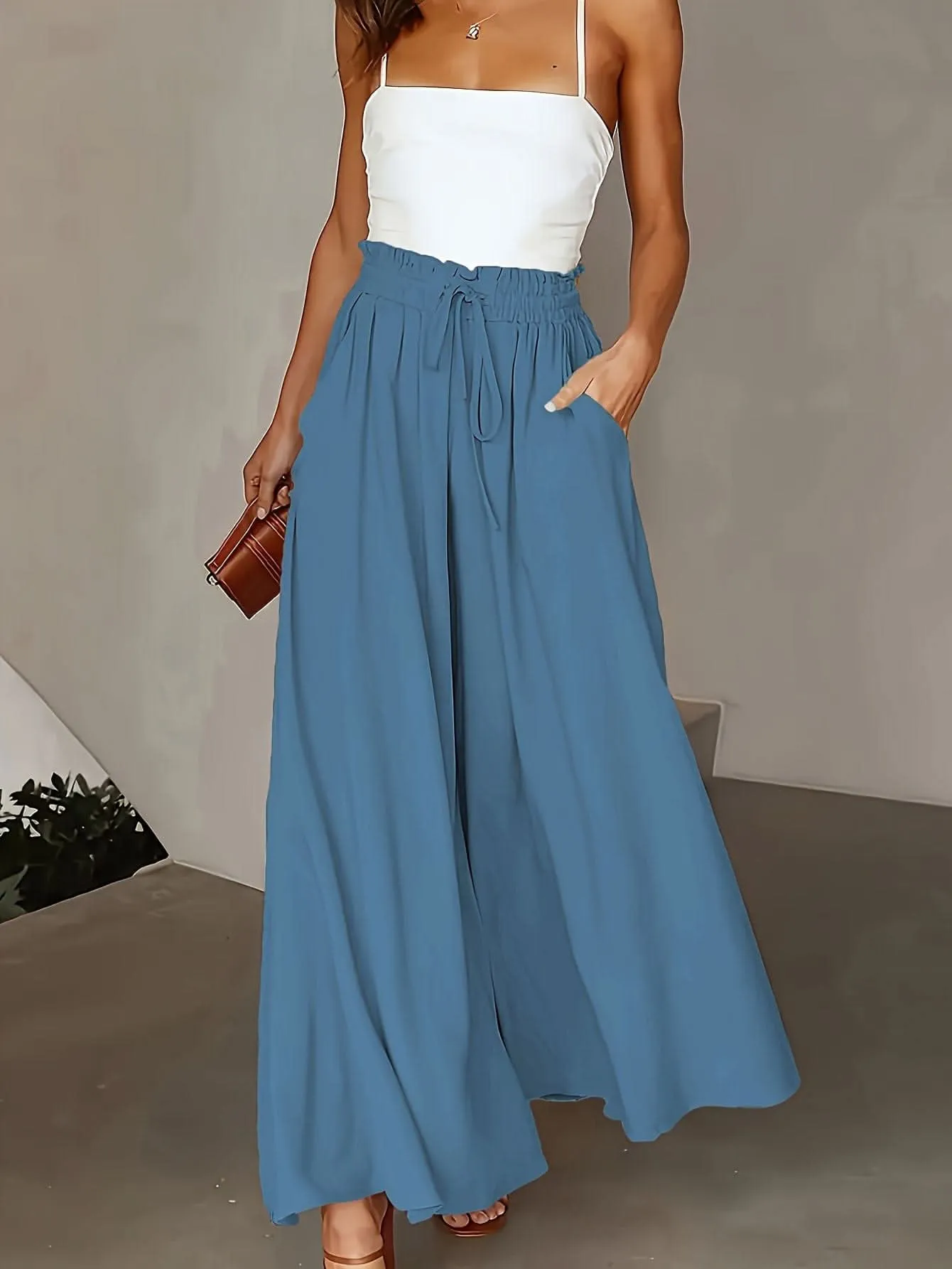 Plus Size Elegant Wide Leg TieFront Pants