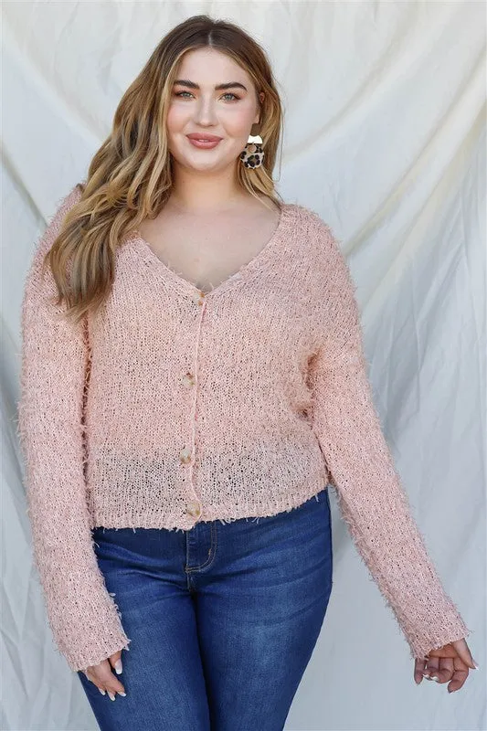 Plus Size Textured Knit Long Sleeve Cardigan Top