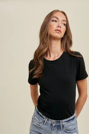 Rib Knit Basic Top in Black