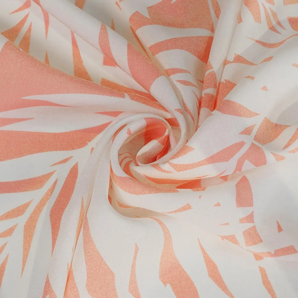 Sierra - Pink Peach Palms Viscose Poplin Woven Fabric