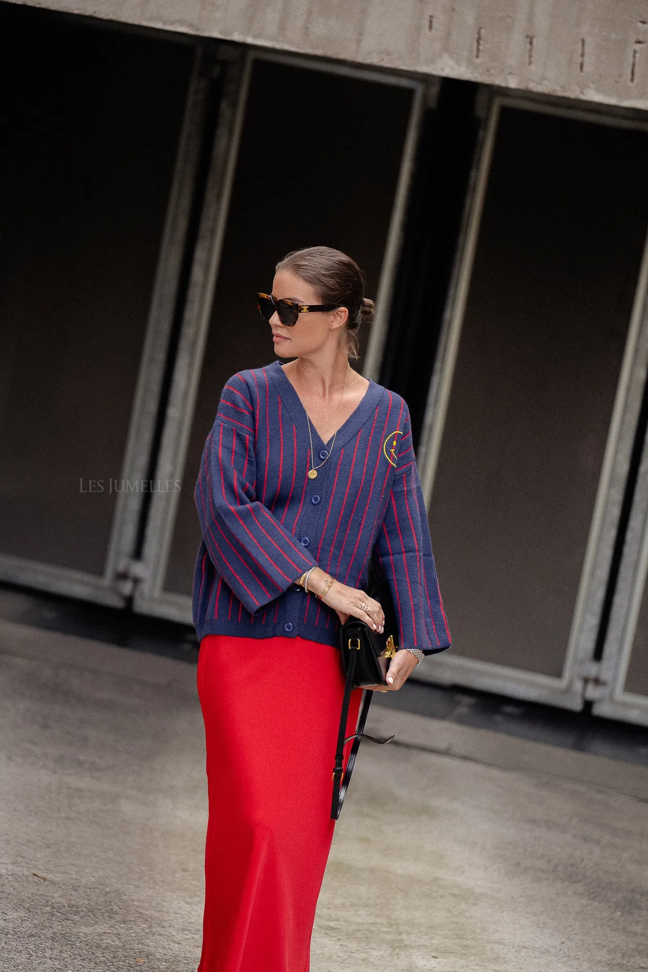 Smiley cardigan navy/red stripes