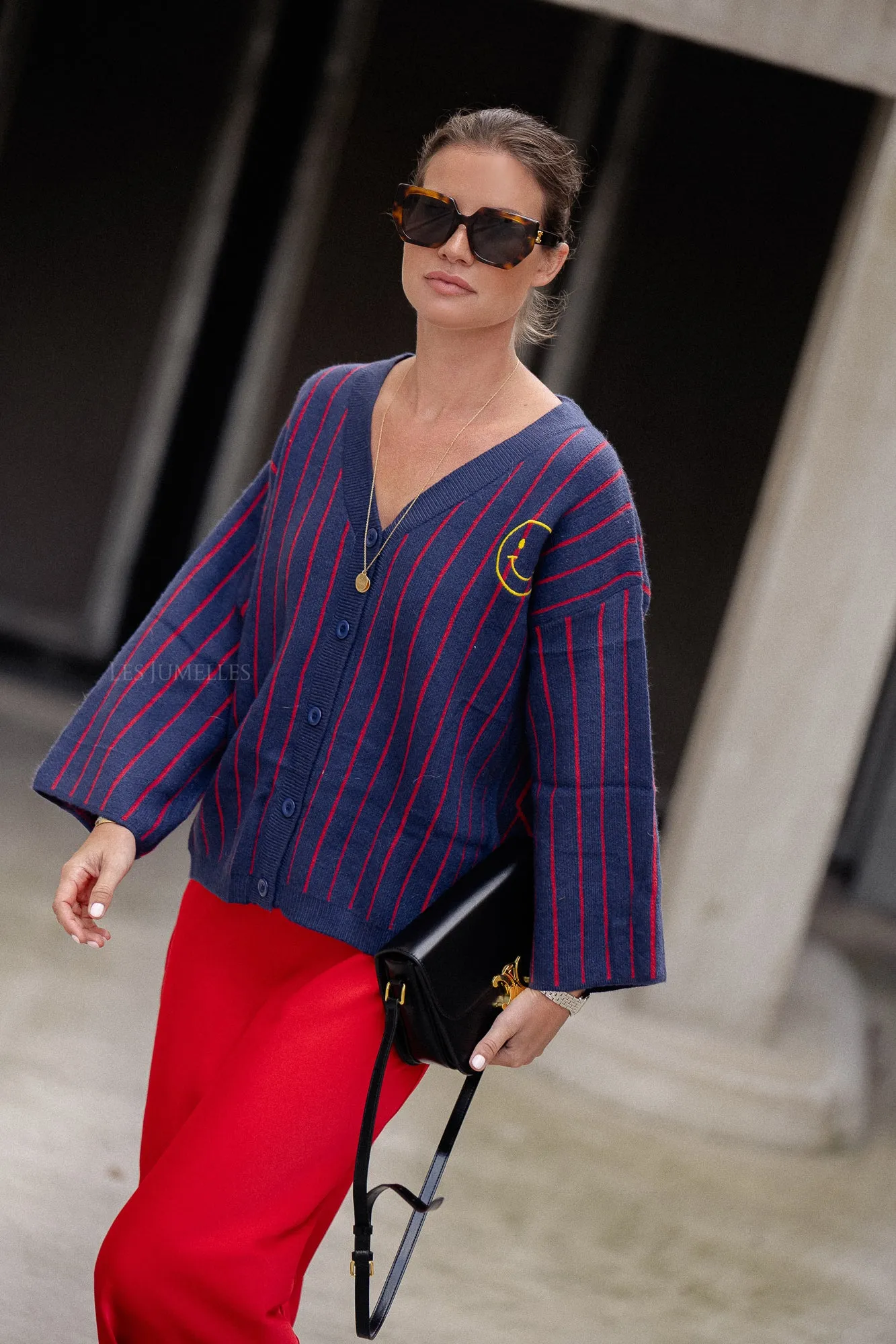 Smiley cardigan navy/red stripes