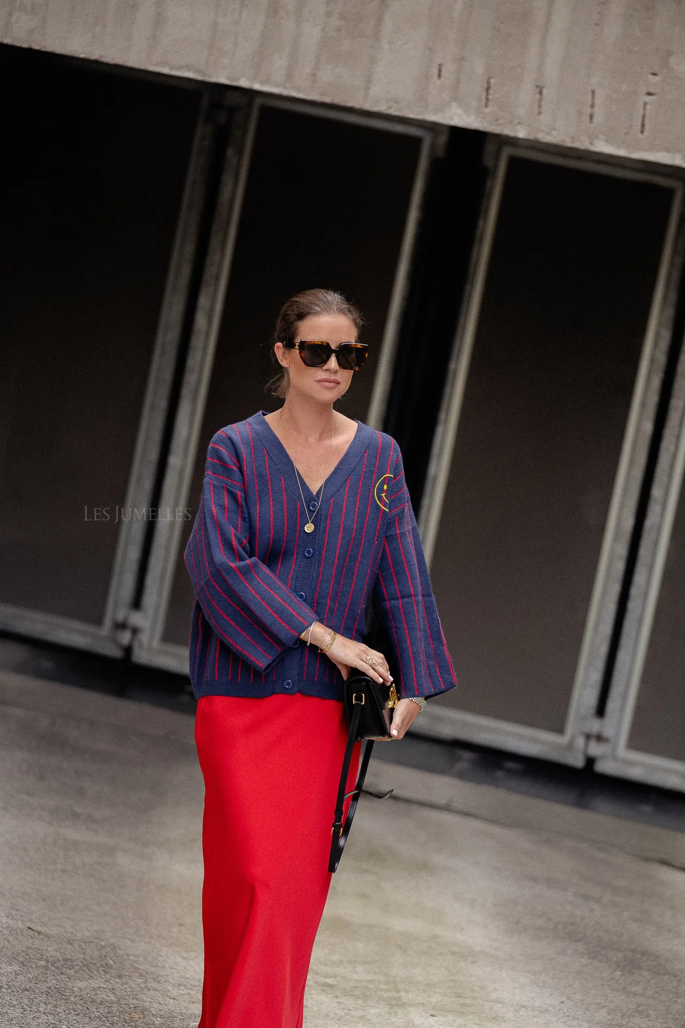 Smiley cardigan navy/red stripes