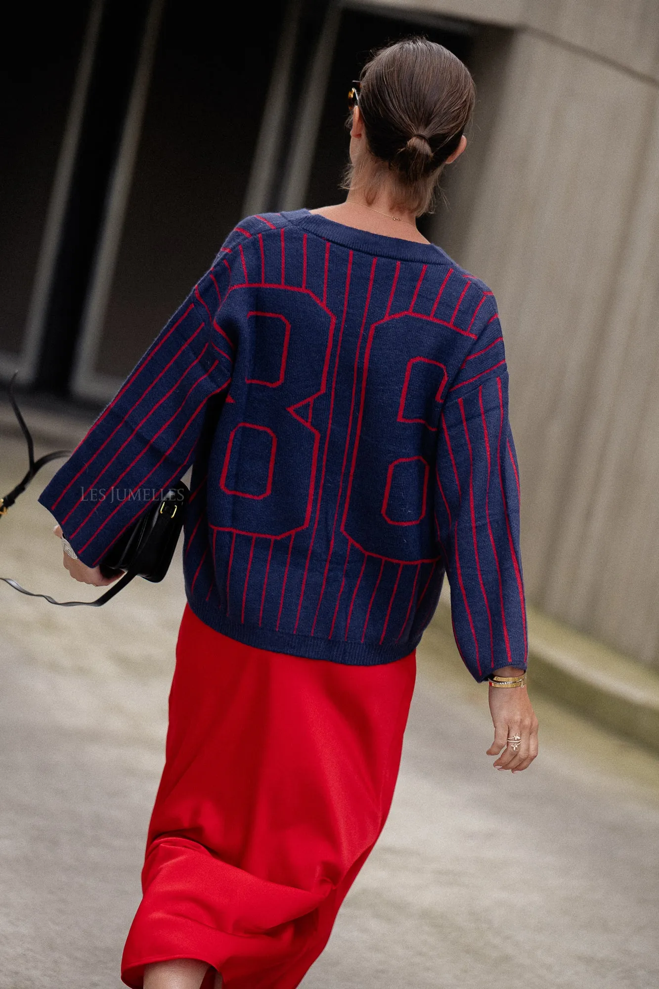 Smiley cardigan navy/red stripes