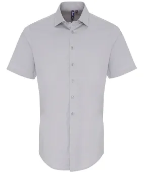 Stretch fit cotton poplin short sleeve shirt | Silver