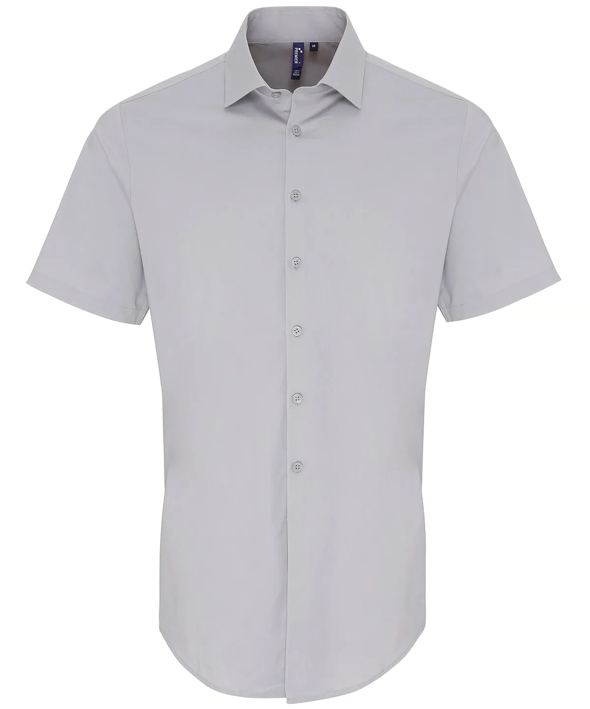 Stretch fit cotton poplin short sleeve shirt | Silver