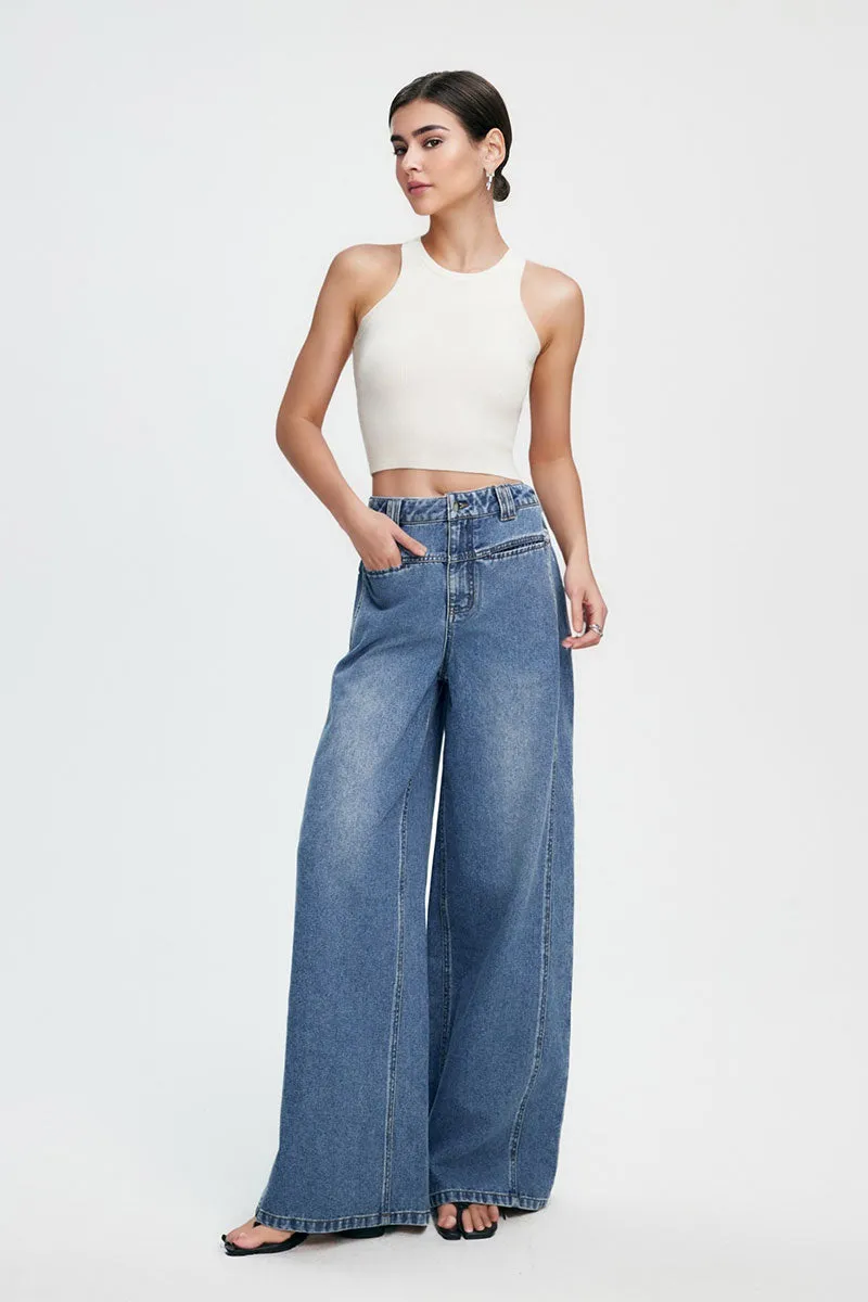 Super Baggy High-Waisted Wide-Leg Denim Jeans in Light Wash