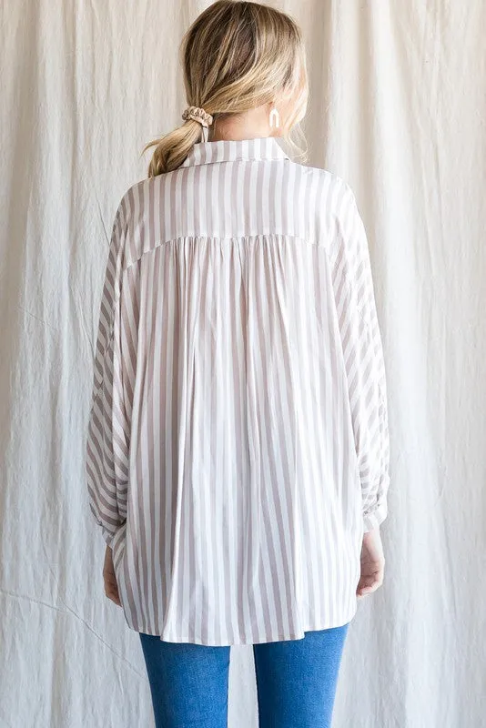 Taupe Striped 3/4 Sleeve Blouse | FINAL SALE