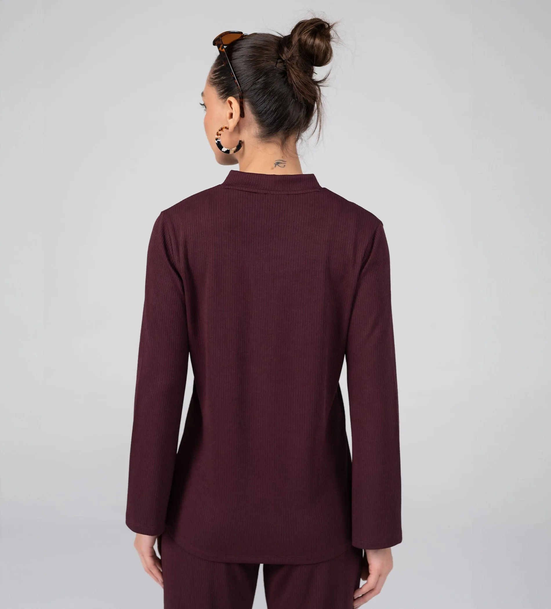 Textured Rib Knit wine Top