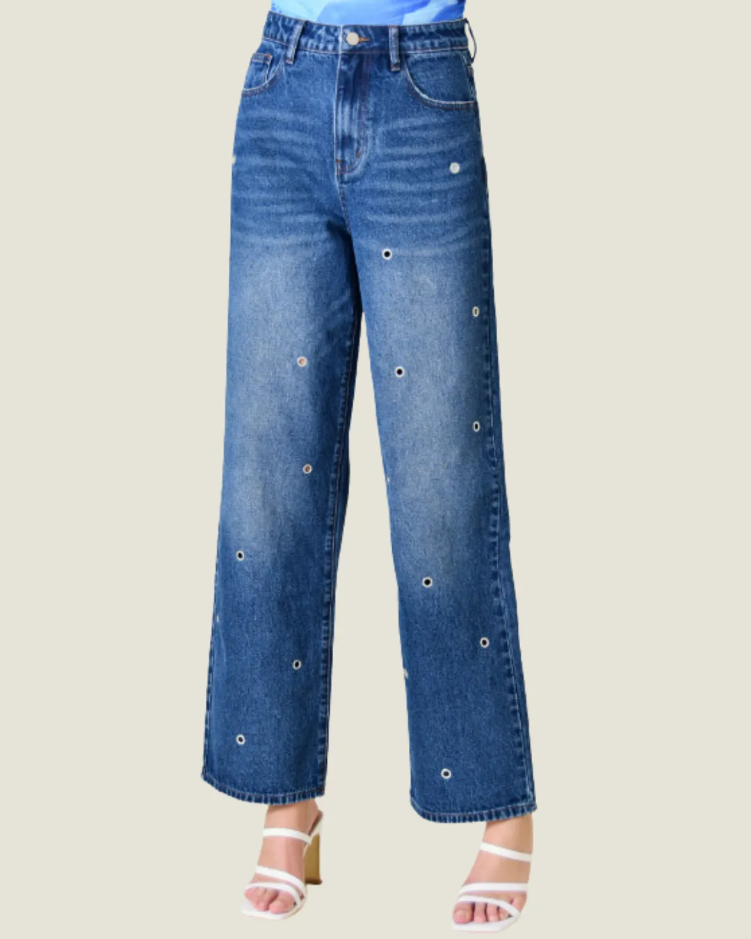 The Gaia: Grommet Detail Denim Jeans