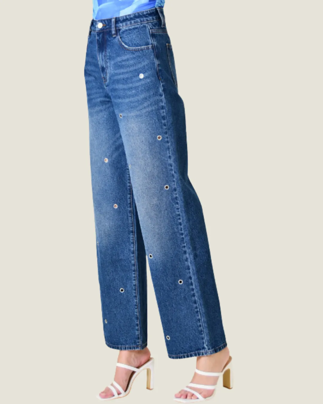 The Gaia: Grommet Detail Denim Jeans