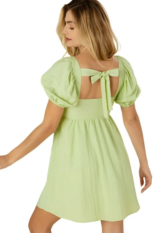 Tie Back dress With Puff Sleeves