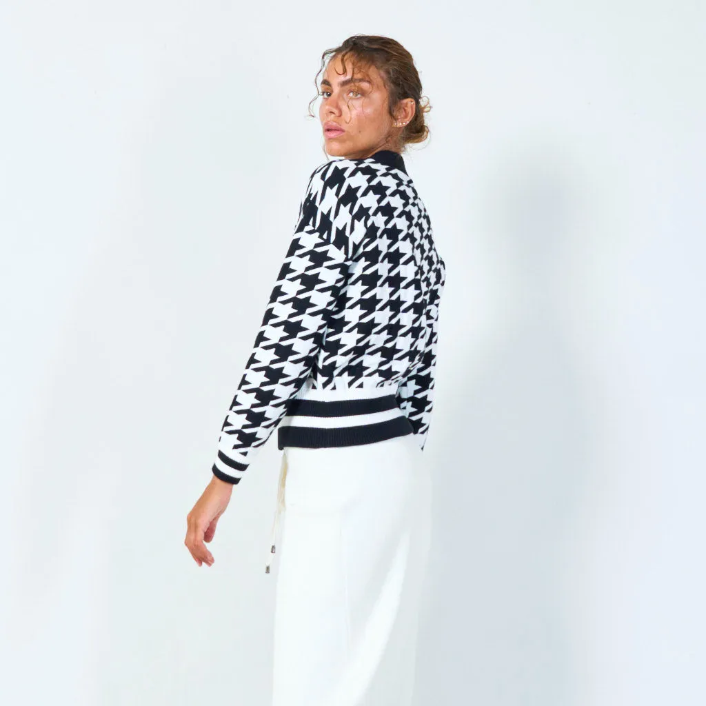 Trendy houndstooth zip-up jacket wholesale