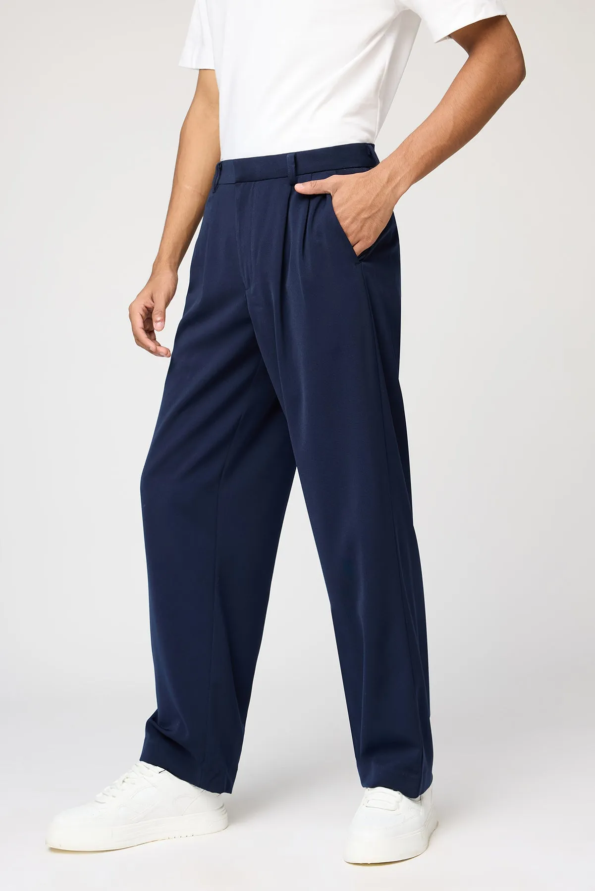 Twilight Blue Men's Pleated Korean Pants