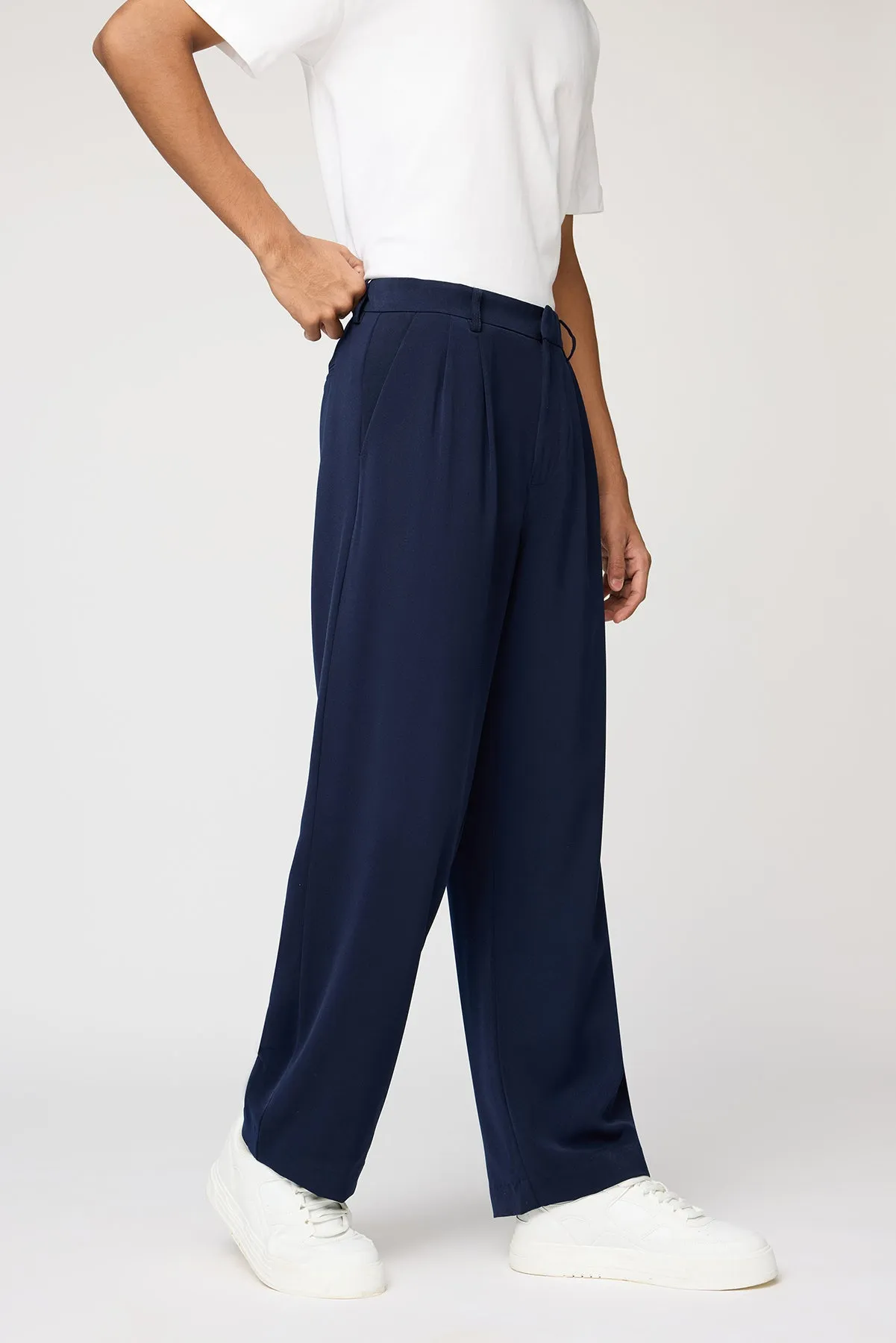 Twilight Blue Men's Pleated Korean Pants